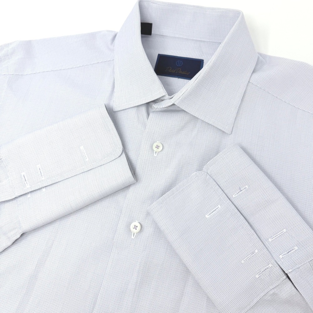 David Donahue Mens 16 34/35 Light Blue Micro Pattern French Cuff Dress Shirt